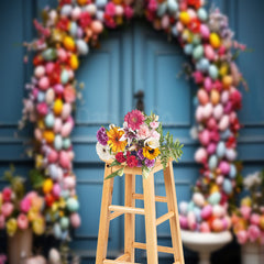 Aperturee - Colorful Floral Egg Door Easter Backdrops For Photo