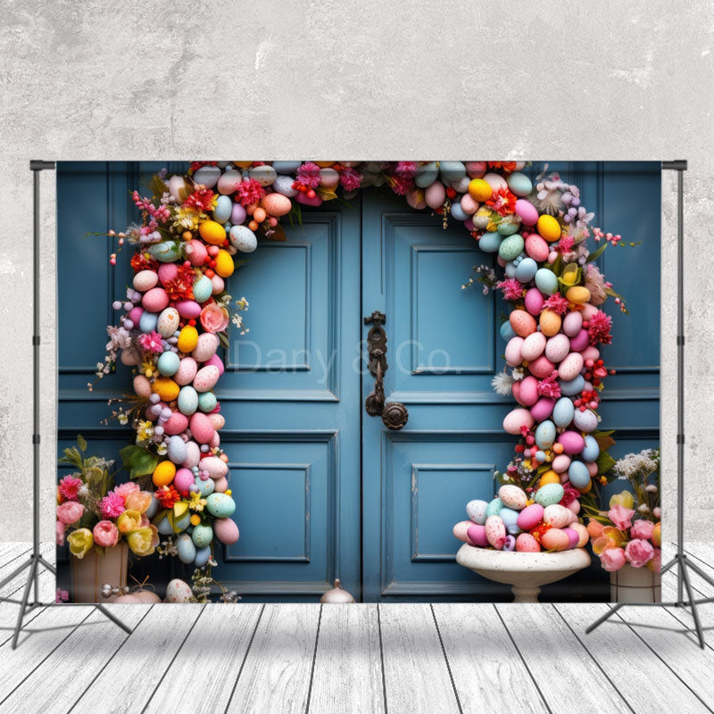 Aperturee - Colorful Floral Egg Door Easter Backdrops For Photo