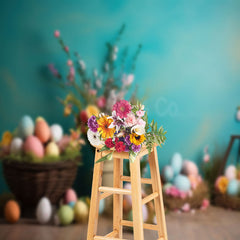 Aperturee - Colorful Floral Eggs Basket Easter Photo Backdrops