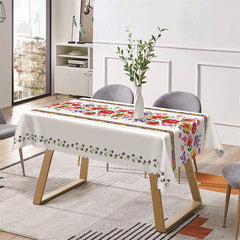 Aperturee - Colorful Floral Ethnic White Rectangle Tablecloth