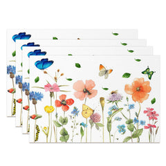 Aperturee - Colorful Floral Leaf Butterfly Set Of 4 Placemats