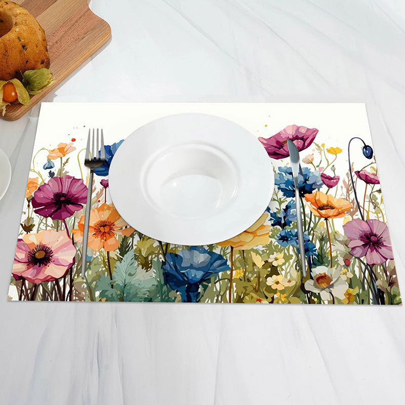 Aperturee - Colorful Floral Leaf Oil Painting Set Of 4 Placemats