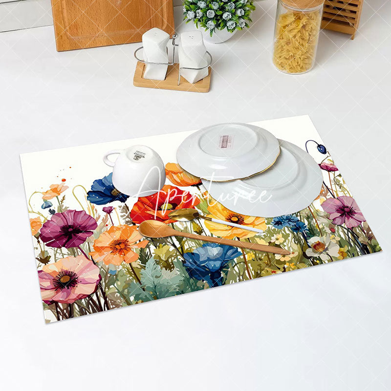 Aperturee - Colorful Floral Leaf Oil Painting Set Of 4 Placemats