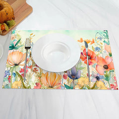 Aperturee - Colorful Floral Leaves Green Sky Set Of 4 Placemats