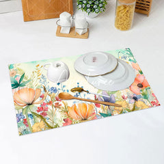 Aperturee - Colorful Floral Leaves Green Sky Set Of 4 Placemats