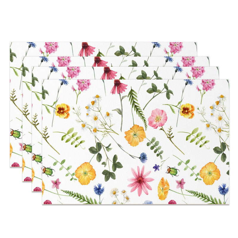 Aperturee - Colorful Floral Leaves Rustic Set Of 4 Placemats