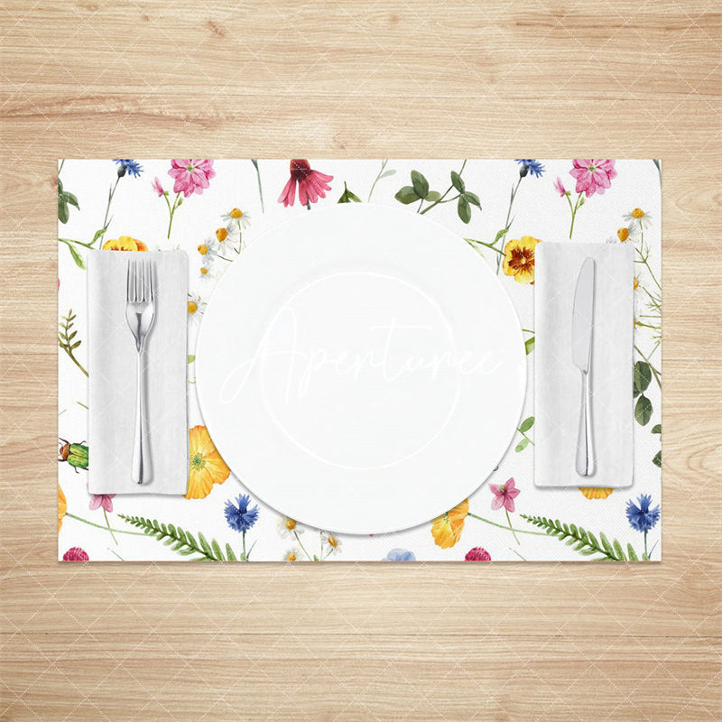 Aperturee - Colorful Floral Leaves Rustic Set Of 4 Placemats