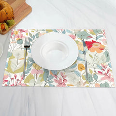 Aperturee - Colorful Floral Leaves Spring Set Of 4 Placemats