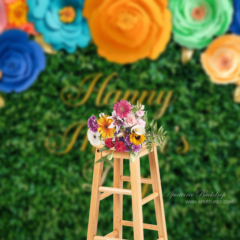 Aperturee - Colorful Floral Leaves Wall Mothers Day Backdrop Diy