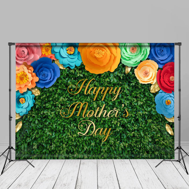 Aperturee - Colorful Floral Leaves Wall Mothers Day Backdrop Diy