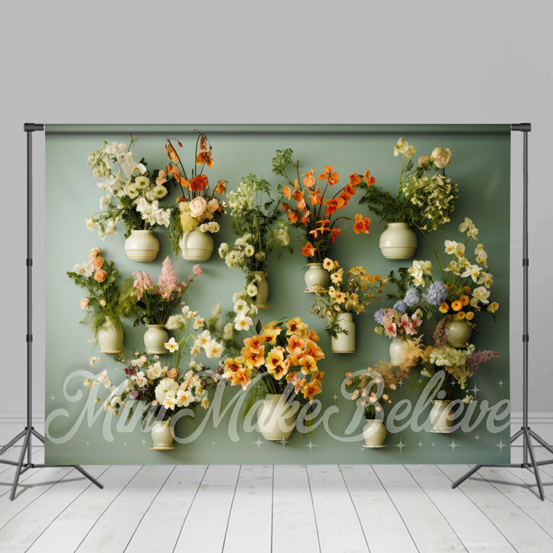 Aperturee - Colorful Floral Light Green Wall Spring Backdrop