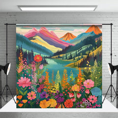 Aperturee - Colorful Floral Mountains Natural Scenery Backdrop