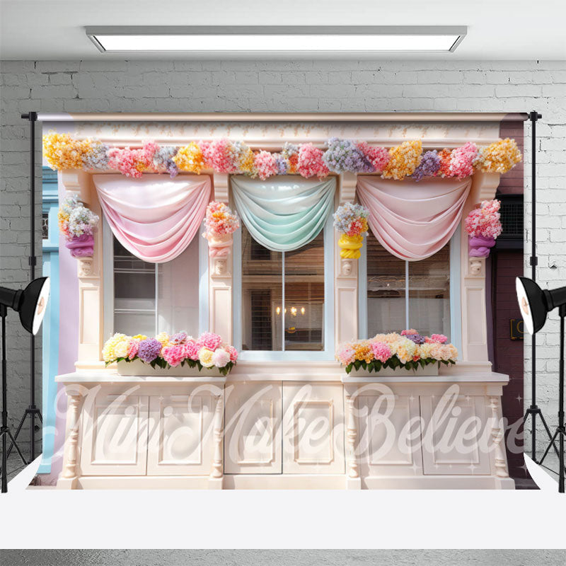 Aperturee - Colorful Floral Store Window Curtain Photo Backdrop