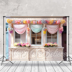 Aperturee - Colorful Floral Store Window Curtain Photo Backdrop