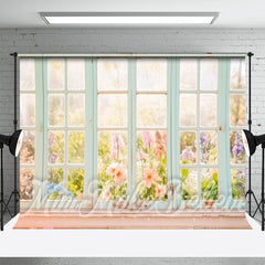 Aperturee - Colorful Floral Warm Sunshine Wooden Window Backdrop