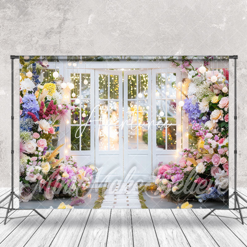 Aperturee - Colorful Floral White Door Spring Photo Backdrop