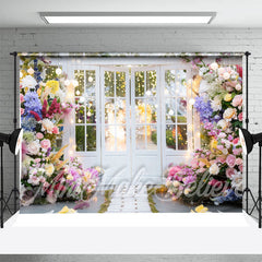 Aperturee - Colorful Floral White Door Spring Photo Backdrop