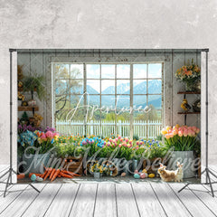 Aperturee - Colorful Floral White Wood Window Backdrop For Photo