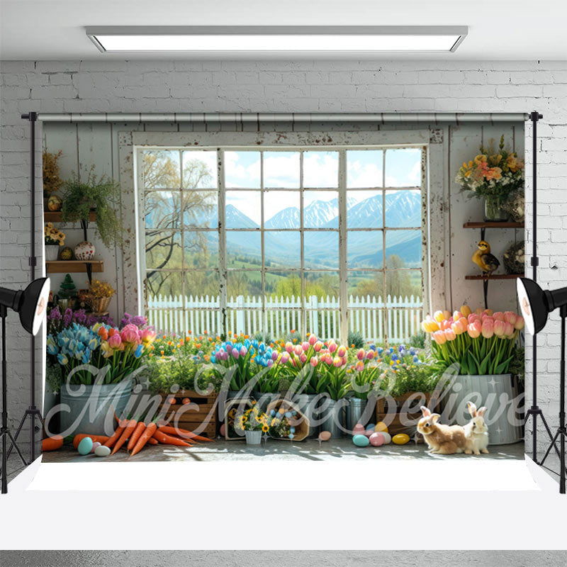 Aperturee - Colorful Floral White Wood Window Backdrop For Photo