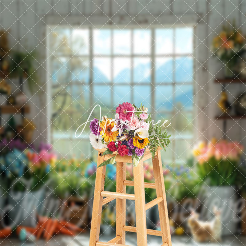 Aperturee - Colorful Floral White Wood Window Backdrop For Photo