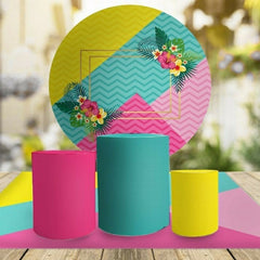 Aperturee Colorful Florals And Stripes Round Birthday Backdrop Kit