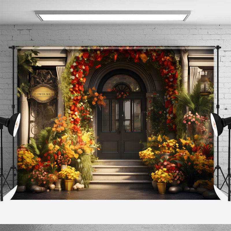 Aperturee - Colorful Flower Door Sunshine Spring Photo Backdrop