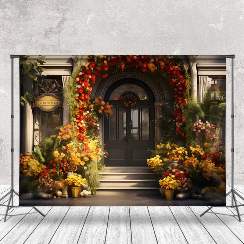 Aperturee - Colorful Flower Door Sunshine Spring Photo Backdrop