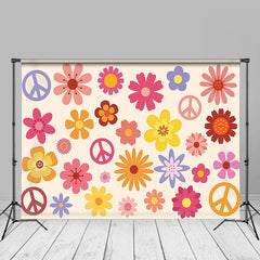 Aperturee - Colorful Flower Hippie Peace Symble Birthday Backdrop