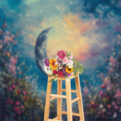 Aperturee - Colorful Flower Moon Sunset Painting Photo Backdrop