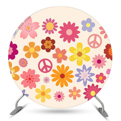 Aperturee Colorful Flower Peace Symble Round Birthday Backdrop