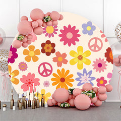 Aperturee Colorful Flower Peace Symble Round Birthday Backdrop