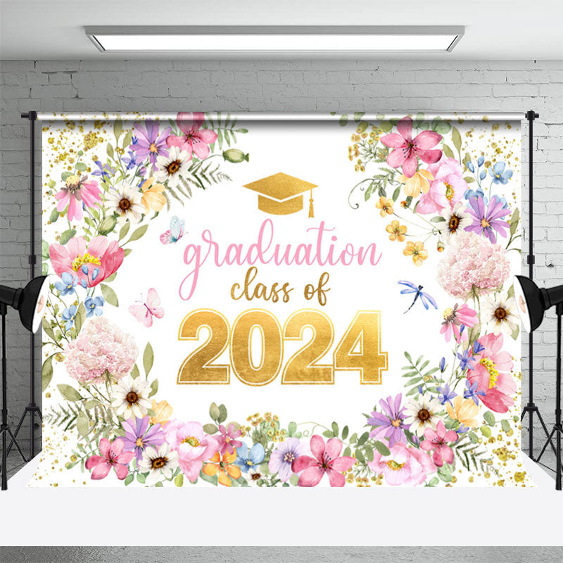 Aperturee - Colorful Flowers Butterfly Happy Graduation Backdrop