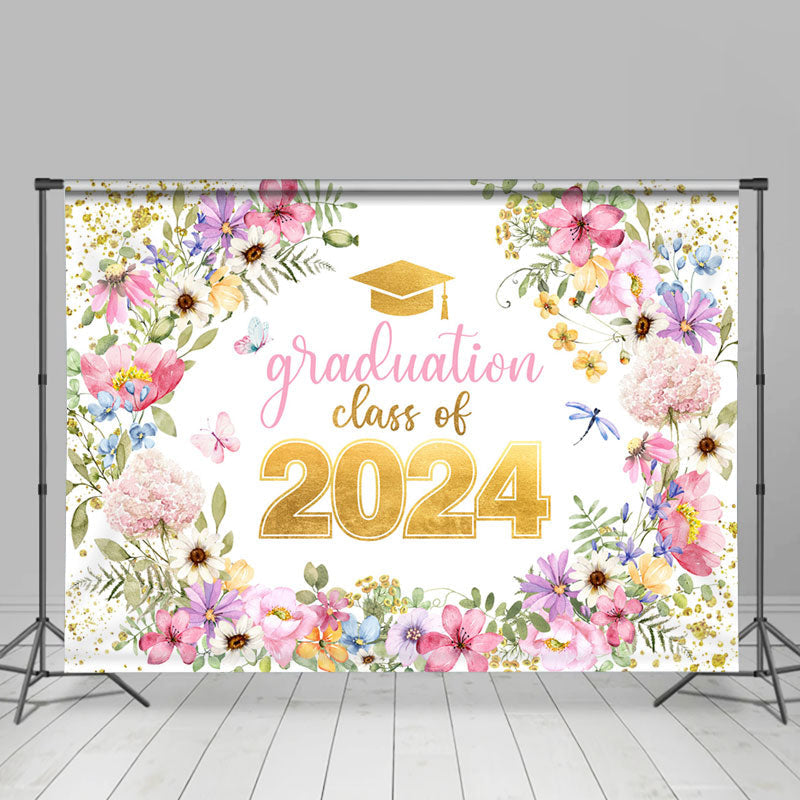 Aperturee - Colorful Flowers Butterfly Happy Graduation Backdrop