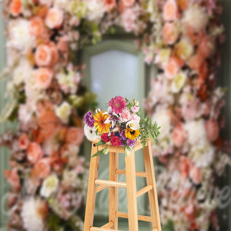 Aperturee - Colorful Flowers Light Green Door Floral Backdrop