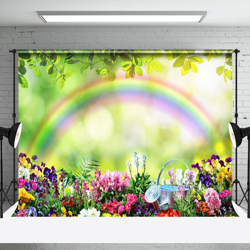 Aperturee - Colorful Flowers Rainbow Bokeh Green Spring Backdrop