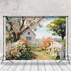 Aperturee - Colorful Flowers Wooden Fence House Spring Backdrop