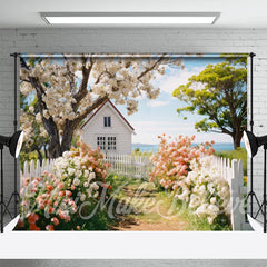 Aperturee - Colorful Flowers Wooden Fence House Spring Backdrop