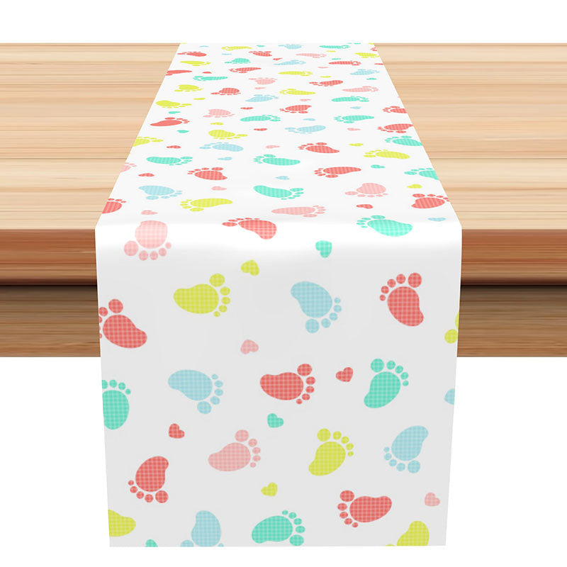 Aperturee - Colorful Footprints Heart Repeat Plaid Table Runner