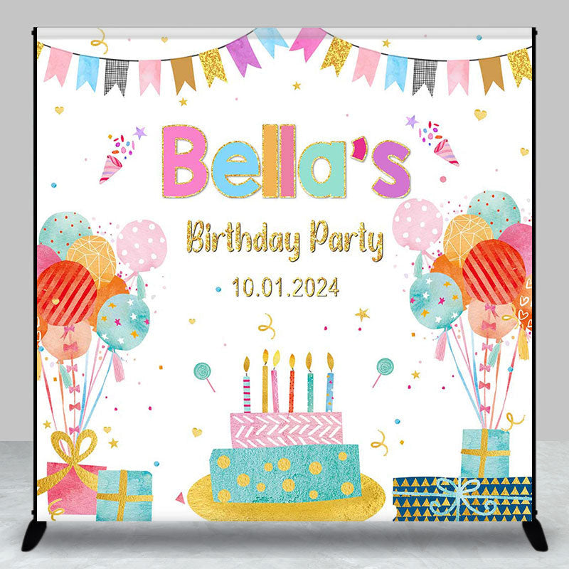 Aperturee - Colorful Gift Balloon Cake Custom Birthday Backdrop