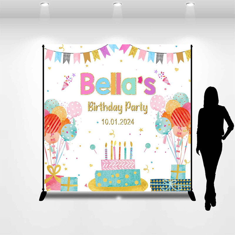 Aperturee - Colorful Gift Balloon Cake Custom Birthday Backdrop