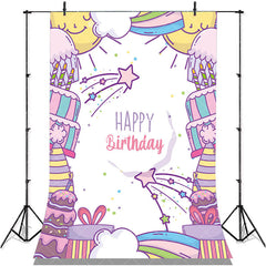 Aperturee - Colorful Gifts Sun Cake Star Happy Birthday Backdrop