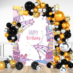 Aperturee - Colorful Gifts Sun Cake Star Happy Birthday Backdrop