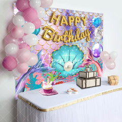 Aperturee - Colorful Glitter Mermaid Balloons Birthday Backdrop