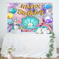 Aperturee - Colorful Glitter Mermaid Balloons Birthday Backdrop