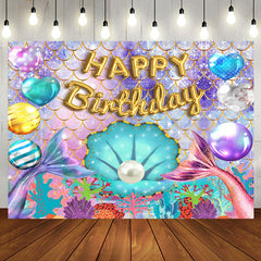 Aperturee - Colorful Glitter Mermaid Balloons Birthday Backdrop