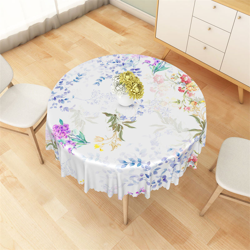 Aperturee - Colorful Gradient Greenery Floral Round Tablecloth