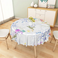 Aperturee - Colorful Gradient Greenery Floral Round Tablecloth