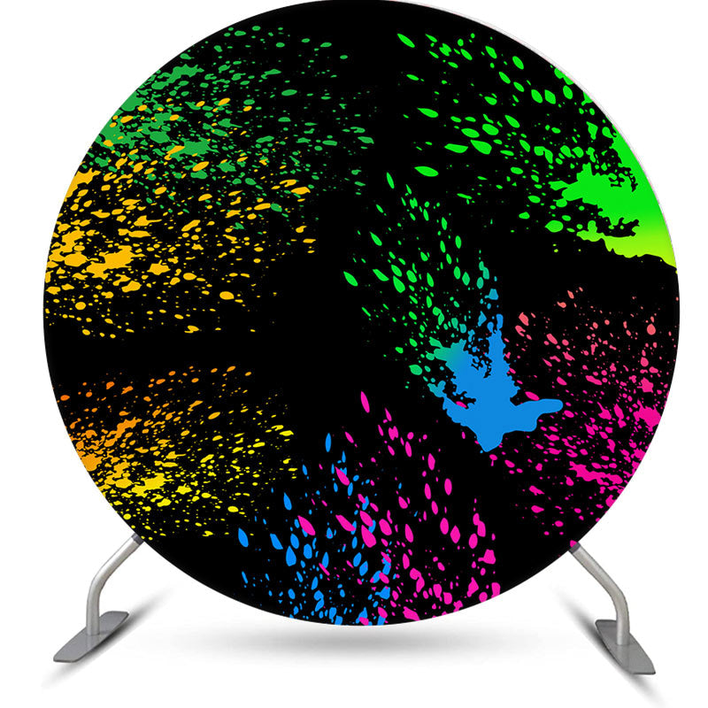 Aperturee - Colorful Graffiti Black Round Birthday Party Backdrop