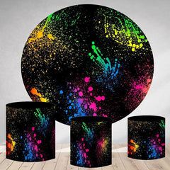 Aperturee Colorful Graffiti Black Round Birthday Party Backdrop