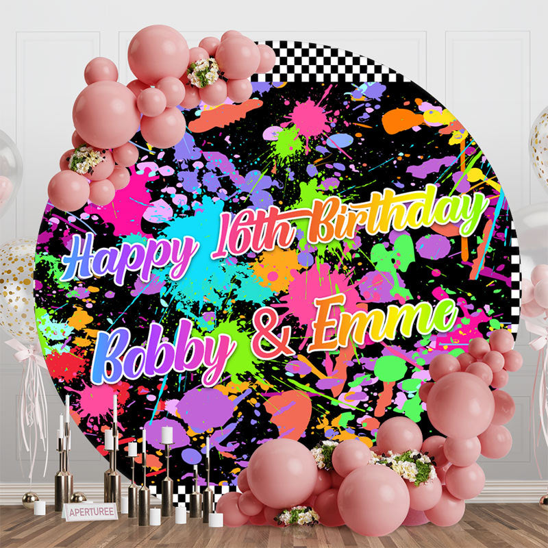 Aperturee - Colorful Graffiti Plaid Round 16th Birthday Backdrop